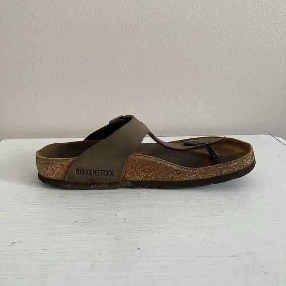 Birkenstock Thong Sandals Gizeh 36 US 5-5.5 Mocha Brown Leather Flip Flop Buckle - Picture 7 of 11